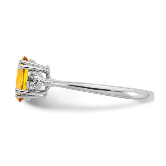 Sterling Silver White Gold Plated 1.25 Carat Natural Citrine & Diamond Ring