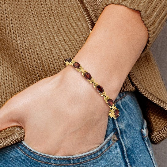 14K Yellow Gold XO 1 Carat Natural Garnet Bracelet