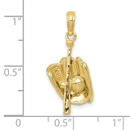 10K Yellow Gold 3D Baseball Bat And Glove