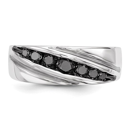 White Night White Gold Filled Sterling Silver Black Diamond Men's Wedding Band