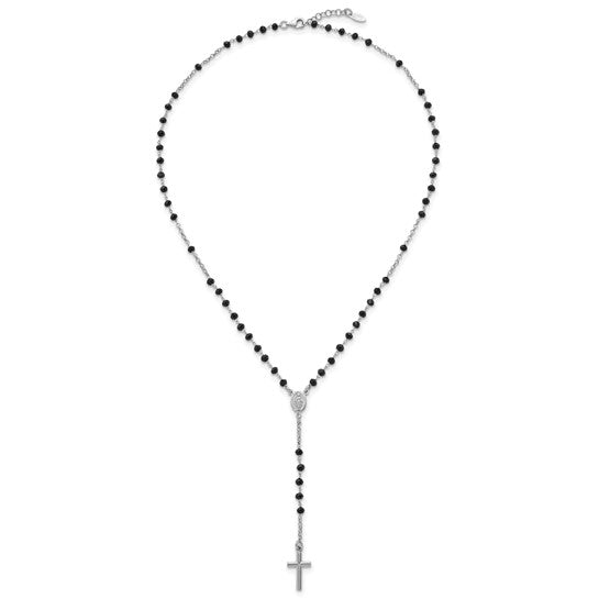 Sterling Silver Black Crystal Rosary Beads