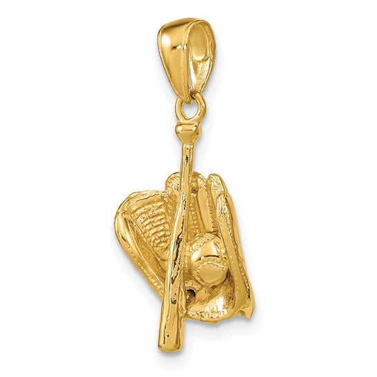 10K Yellow Gold 3D Baseball Bat And Glove