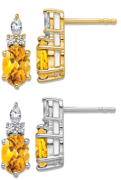 14K Yellow/White Gold Natural Citrine & Diamond Enhanced Earrings