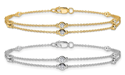 14K White/Yellow Gold 1/4 Carat Bezel Diamond Station Double Bracelet