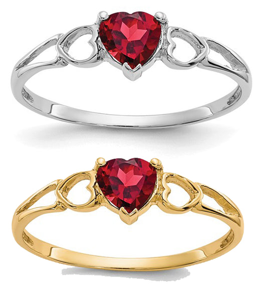 14K Yellow/White Gold Heart Garnet Stone With Heart Cut Out Ring