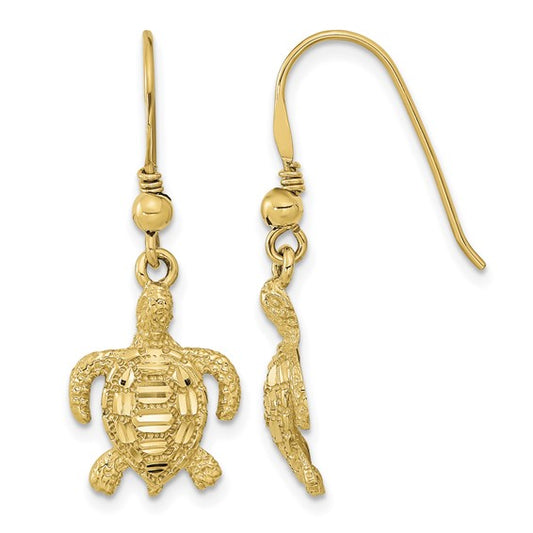 14K Yellow Gold Dangle Turtle Earrings