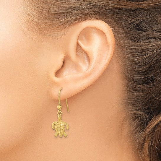 14K Yellow Gold Dangle Turtle Earrings