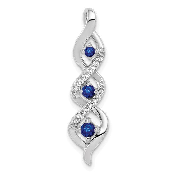 14K White Gold 3 Stone Natural Sapphire & Diamond Pendant
