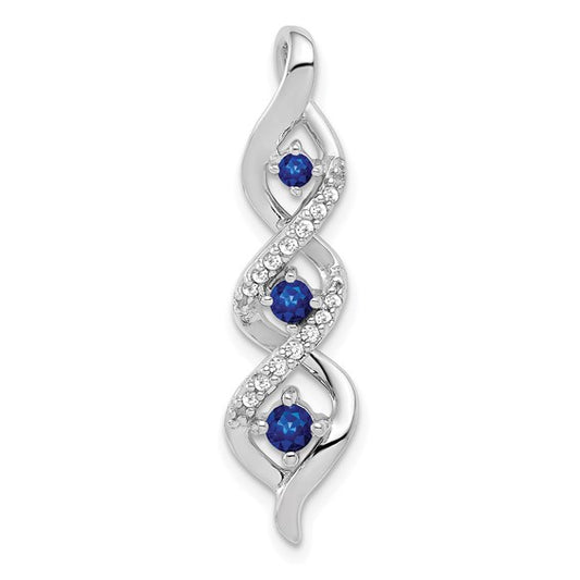 14K White Gold 3 Stone Natural Sapphire & Diamond Pendant