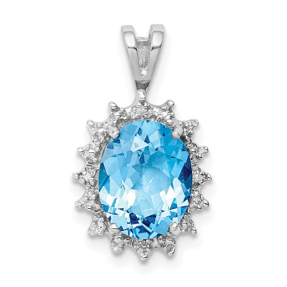 White Gold Filled Sterling Silver 3 Carat Oval Blue Topaz Textured Halo Pendant