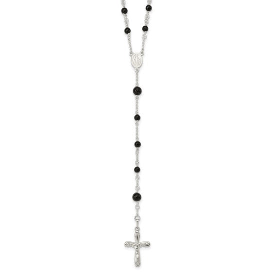 Sterling Silver Natural Black Onyx Rosary Beads
