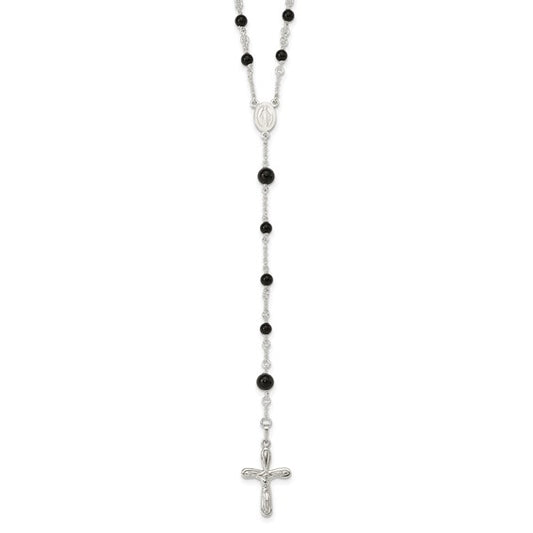 Sterling Silver Natural Black Onyx Rosary Beads