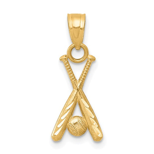 10K Yellow Gold Baseball Bat And Ball Pendant