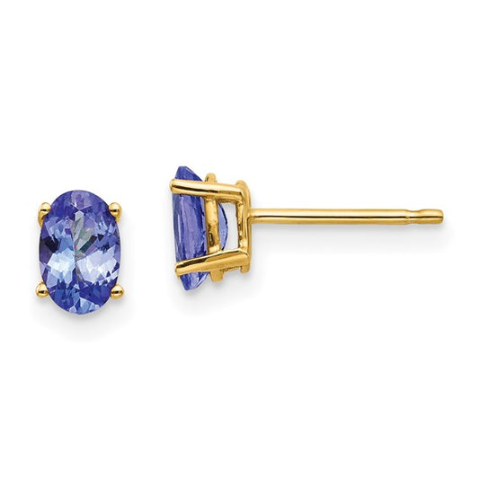 14K Yellow Gold 1 Carat Natural Tanzanite Stud Earrings