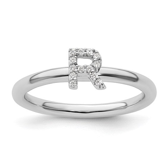 14K Yellow/White Gold Diamond Initial Letters Ring A-Z