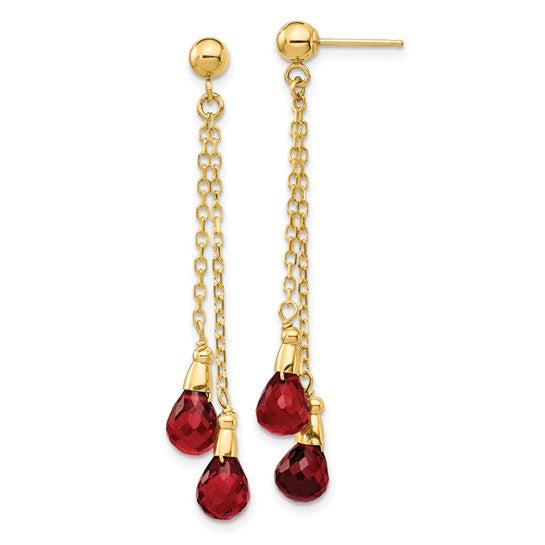 14K Yellow Gold Natural Garnet Dangle Chain Earrings