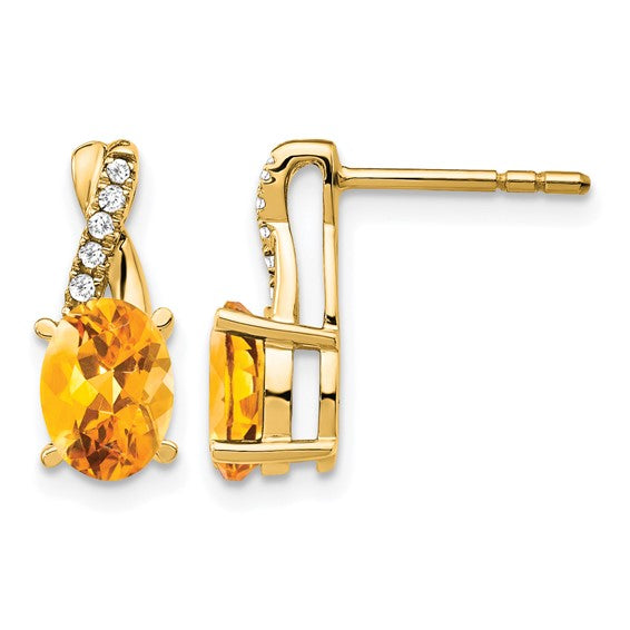 14K Yellow/White Gold Natural Citrine & Diamond Twist Earrings