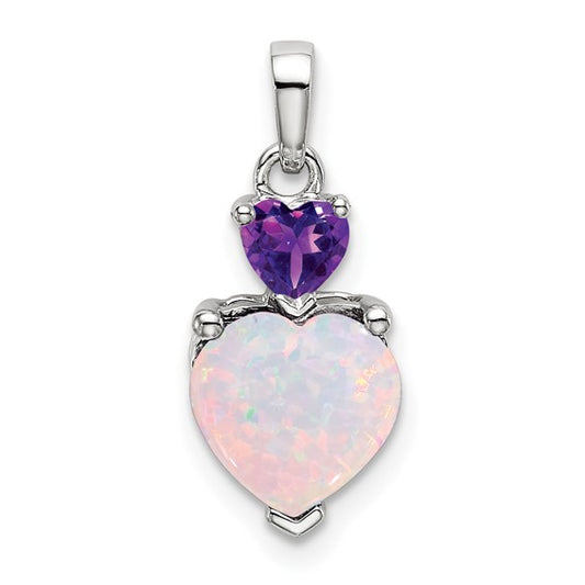 14K White Gold Opal & Amethyst Heart Pendant