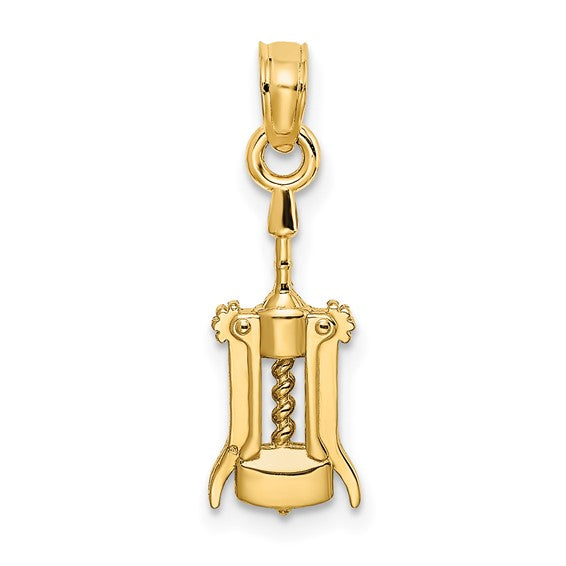 10K Yellow Gold Bartender Wine Bottle Opener Pendant