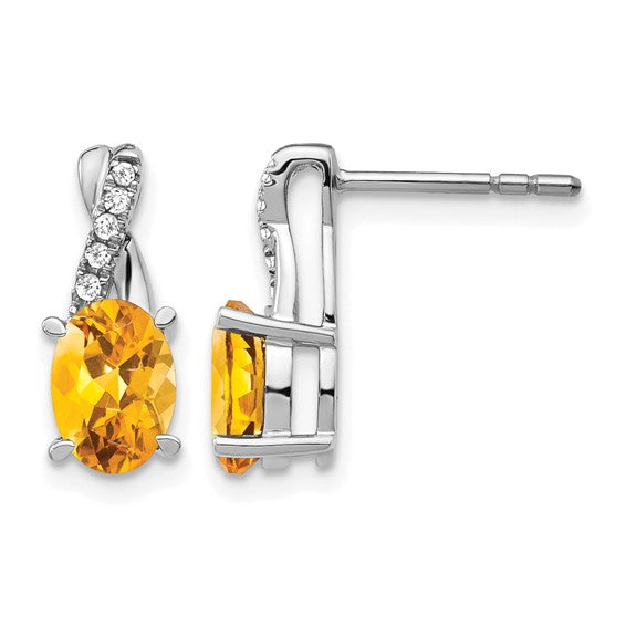 14K Yellow/White Gold Natural Citrine & Diamond Twist Earrings