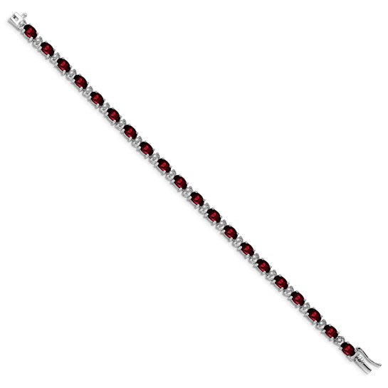 14K White Gold 10 Carat Natural Garnet & Diamond Bracelet