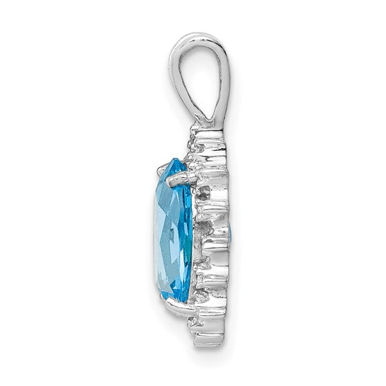 White Gold Filled Sterling Silver 3 Carat Oval Blue Topaz Textured Halo Pendant
