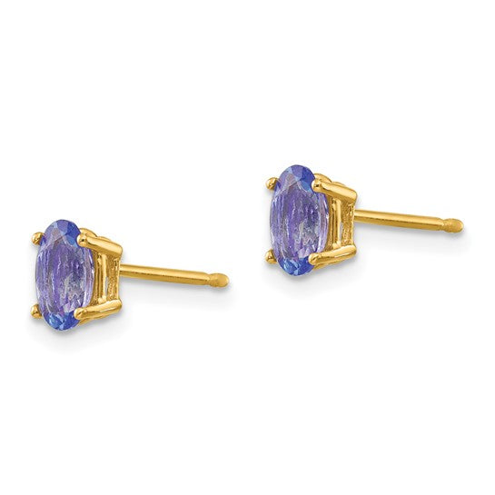 14K Yellow Gold 1 Carat Natural Tanzanite Stud Earrings