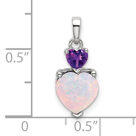 14K White Gold Opal & Amethyst Heart Pendant