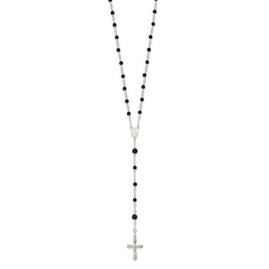 Sterling Silver Natural Black Onyx Rosary Beads