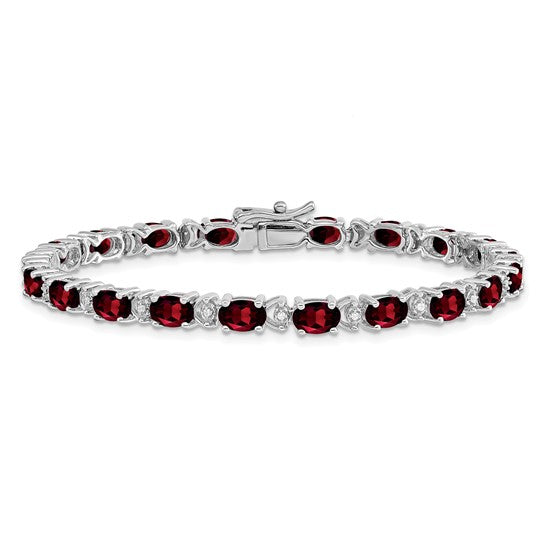 14K White Gold 10 Carat Natural Garnet & Diamond Bracelet