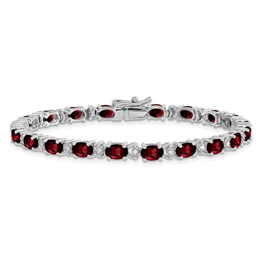 14K White Gold 10 Carat Natural Garnet & Diamond Bracelet