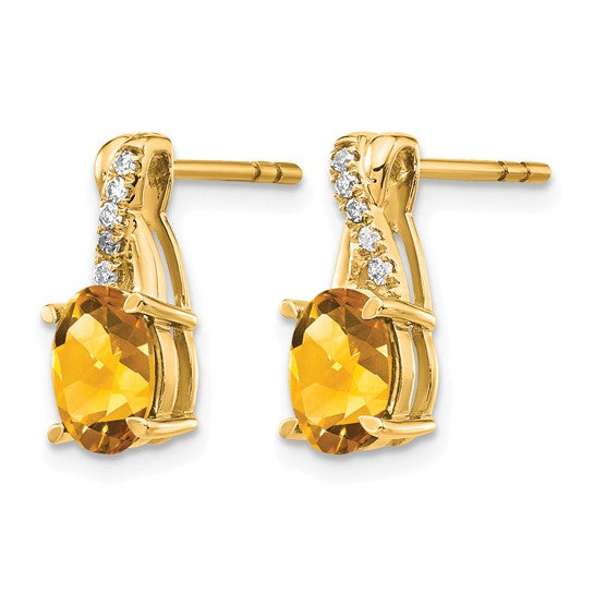 14K Yellow/White Gold Natural Citrine & Diamond Twist Earrings