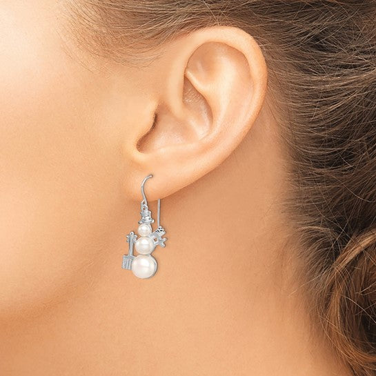 White Gold Filled Sterling Silver Freshwater Cultured Pearl Snowman Earrings
