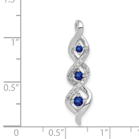 14K White Gold 3 Stone Natural Sapphire & Diamond Pendant