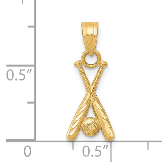 10K Yellow Gold Baseball Bat And Ball Pendant