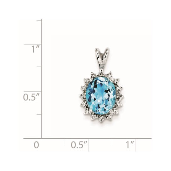 White Gold Filled Sterling Silver 3 Carat Oval Blue Topaz Textured Halo Pendant