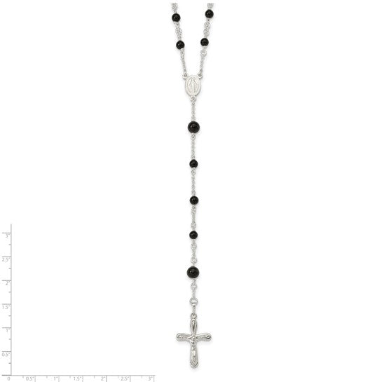 Sterling Silver Natural Black Onyx Rosary Beads