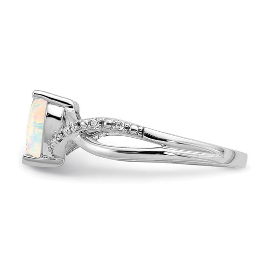 14K White Gold Lab Created Heart Shaped Opal & Natural Diamond Heart Ring