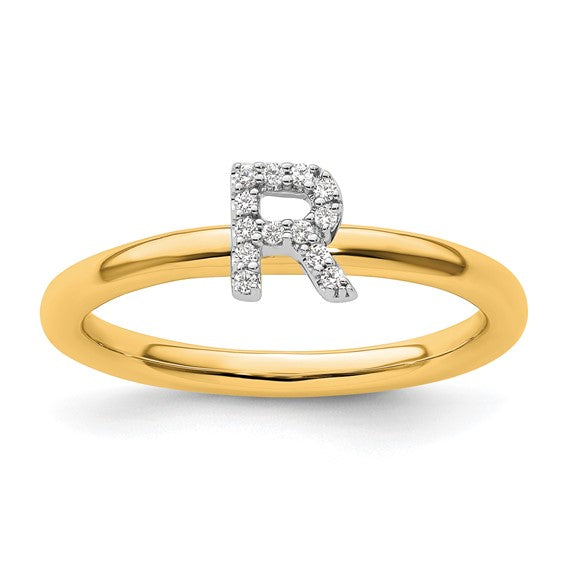 14K Yellow/White Gold Diamond Initial Letters Ring A-Z