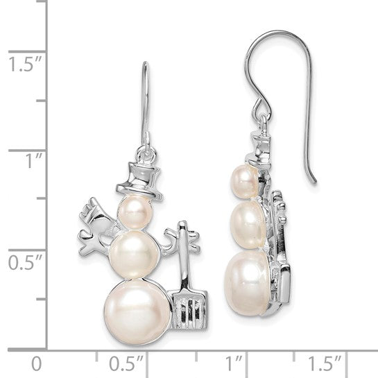 White Gold Filled Sterling Silver Freshwater Cultured Pearl Snowman Earrings