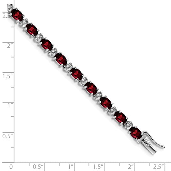 14K White Gold 10 Carat Natural Garnet & Diamond Bracelet
