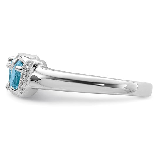 White Gold Filled Sterling Silver 3 Stone Blue Topaz & Diamond Band Ring