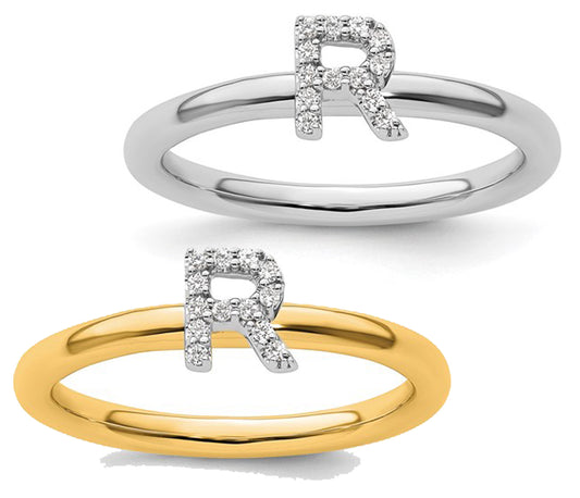 14K Yellow/White Gold Diamond Initial Letters Ring A-Z