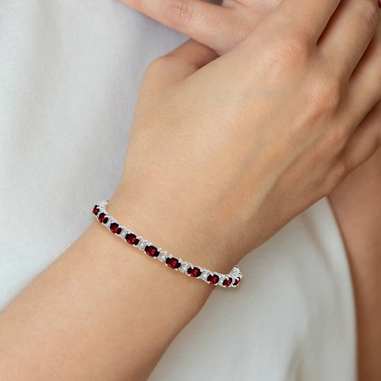 14K White Gold 10 Carat Natural Garnet & Diamond Bracelet