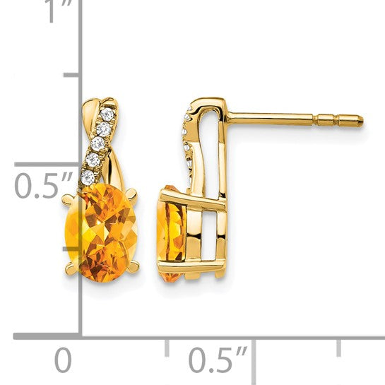 14K Yellow/White Gold Natural Citrine & Diamond Twist Earrings