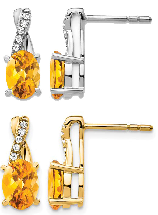 14K Yellow/White Gold Natural Citrine & Diamond Twist Earrings
