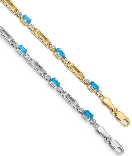 10K White/Yellow Gold Blue Topaz Link Bracelet