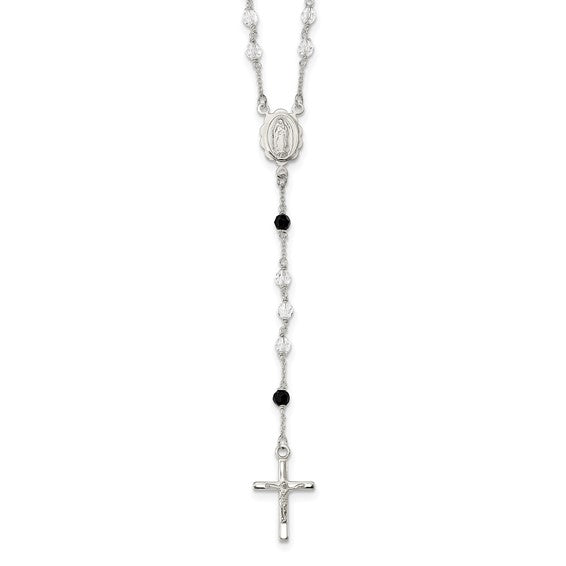 Sterling Silver Black & White Crystal Rosary Beads