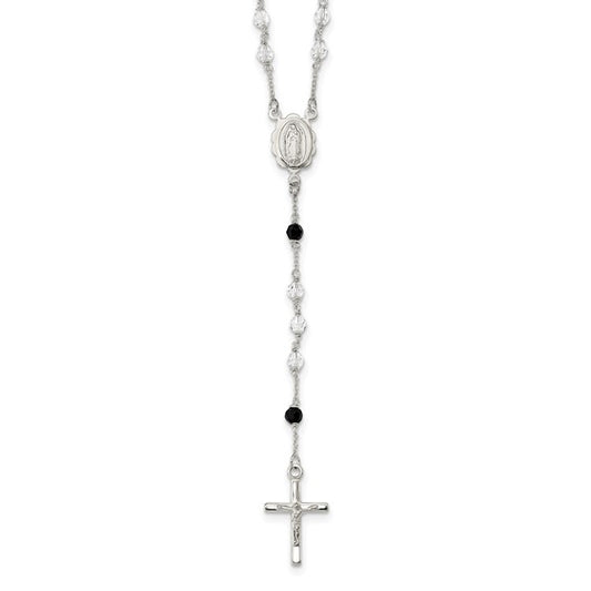 Sterling Silver Black & White Crystal Rosary Beads