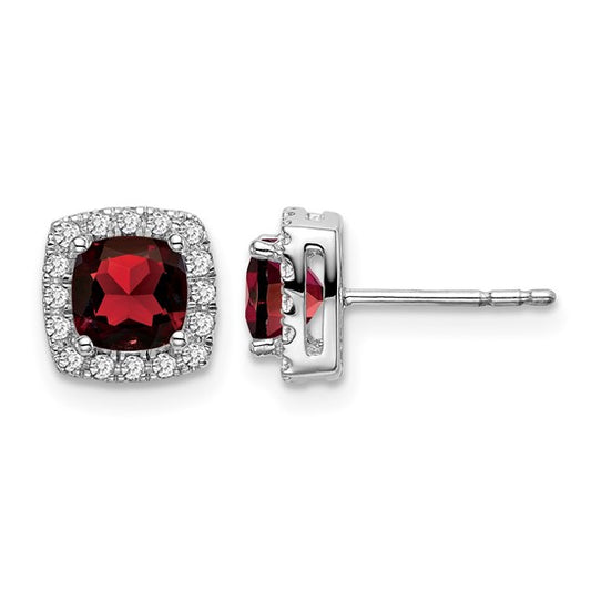 14K White Gold Natural Garnet & Diamond Halo Earrings